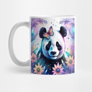 Fantasy, Watercolor, Panda Bear With Flowers and Butterflies Mug